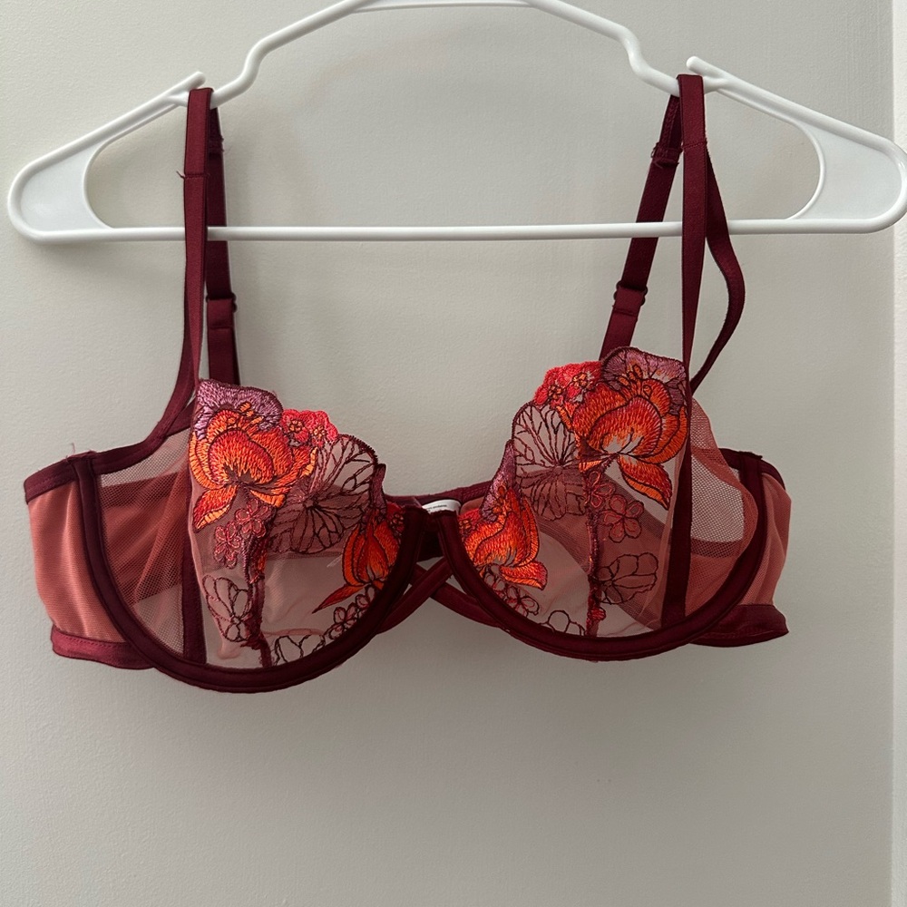 Adore Me Burgundy and Orange Lace Bra